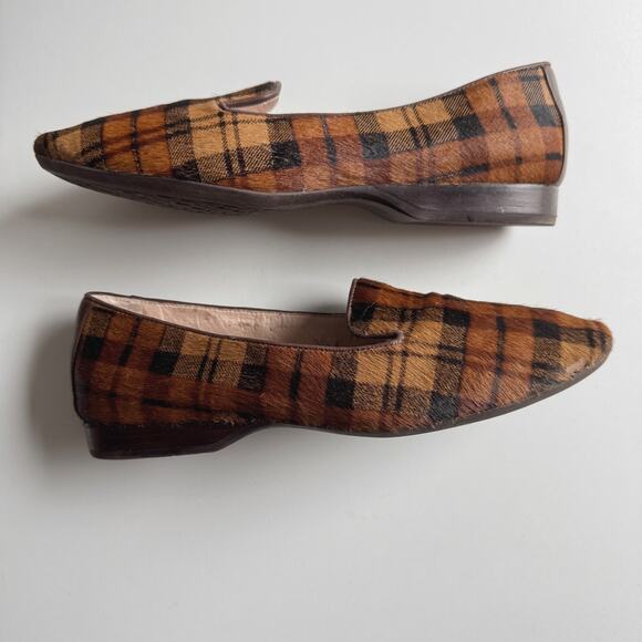 Antonio Melani Brown Tan Leather and Calf Hair Plaid Larrah Flats Size 8-8.5 - Picture 3 of 8